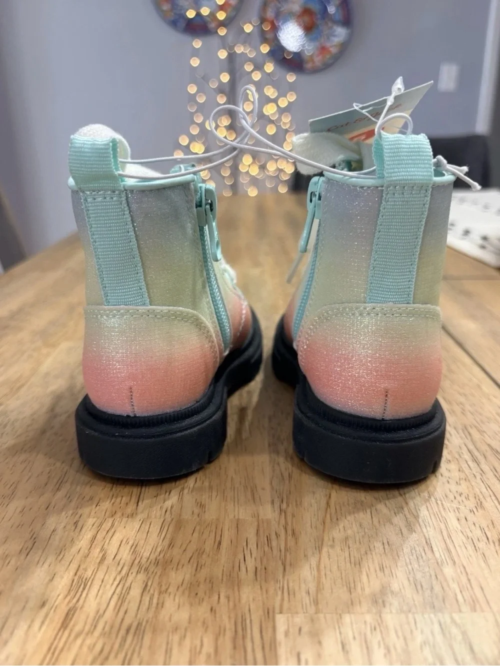 Cat & Jack Girls Pastel Ombre Glitter Lace-Up Boots - Mint, Pink & White